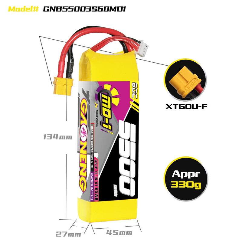 Gaoneng GNB 11.1V 5500mAh 60C 3S LiPo Battery T Plug / XT60 Plug for 1/10 1/8 1/7 Scale RC Car HPI Vorza KM Racing RC Airplane Helicopter