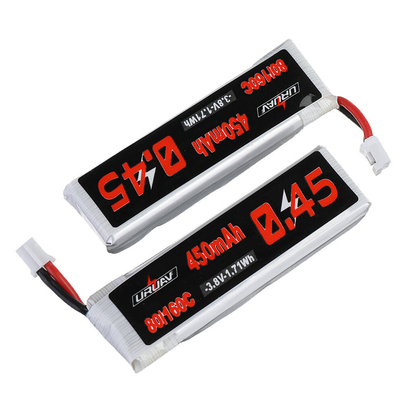 5Pcs URUAV 3.8V 450mAh 80C/160C 1S Lipo Battery PH2.0 Plug for Happymodel Crux3 EMAX EZ Tinyhawk II 75mm Tiny7 Happymodel Snapper7