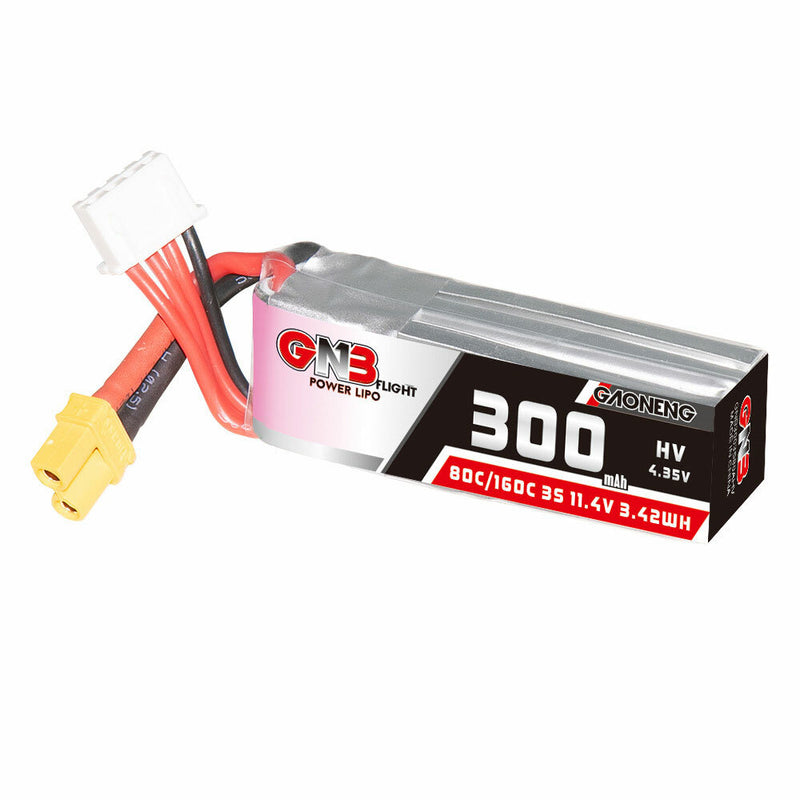 Gaoneng GNB 11.4V 300mAh 80C 3S HV LiPo Battery XT30 Plug for RC Drone