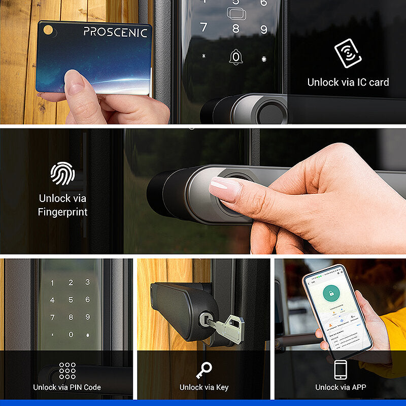 [US Direct] Proscenic L40 Smart Door bluetooth Lock Fingerprint/APP Password Key IC Card Unlock Intelligent Anti-theft Door Lock IP54 Home Lock Work with Alexa Google Assistant