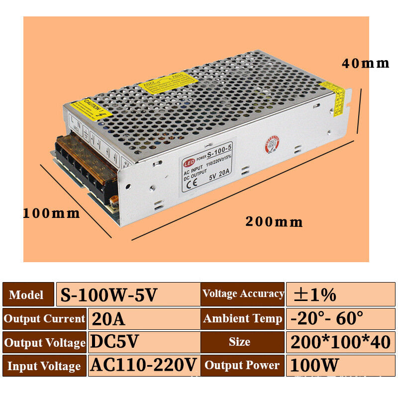 5V 25W 50W 100W Switching Power Supply Source Transformer AC DC SMPS For LED Strip Light CCTV Motor
