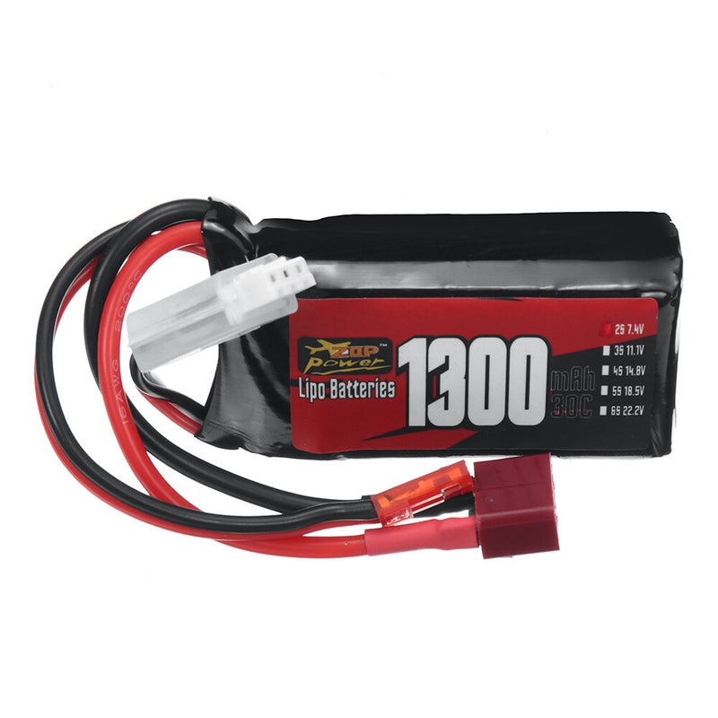 ZOP Power 2S 7.4V 1300mAh 30C 9.62Wh LiPo Battery T Plug for HBX 16889 JJRC Q130 RC Car