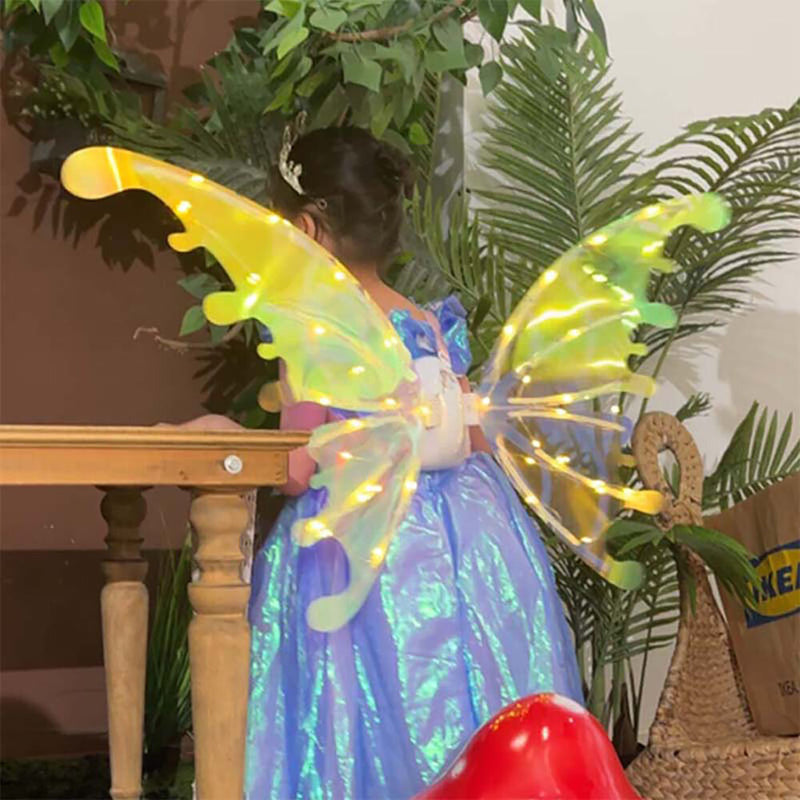 DIY Assembly Elf Electrical Butterfly Wings Electrical Moving Fairy Wings Butterfly Wings for Girl Glowing Shiny Transparent Princess Wings for Birthday, Wedding and Christmas Dress Up