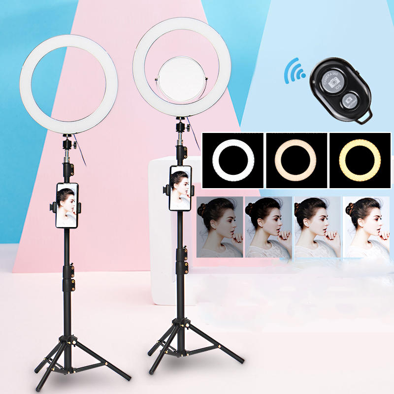 12.60" Live Stream Makeup Selfie LED Ring Light With Tripod Stand Bluetooth Remote Control Cell Phone Holder