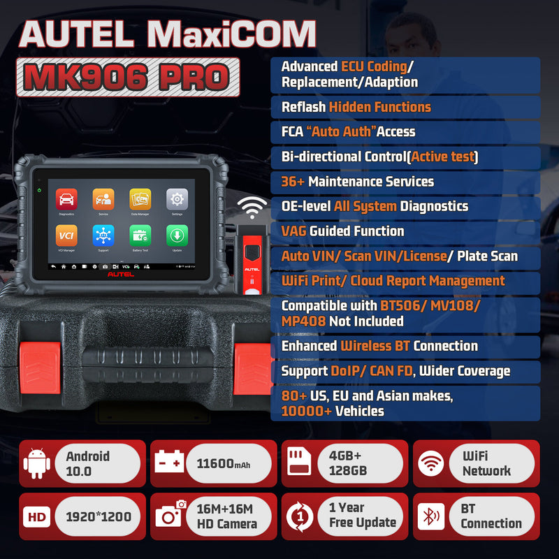 [EU Direct] Autel MaxiCOM MK906Pro Car Diagnostic Tool OBD2 Bi-Directional Scanner All System Scan Tool ECU Coding Upgraded MK906BT MS906BT
