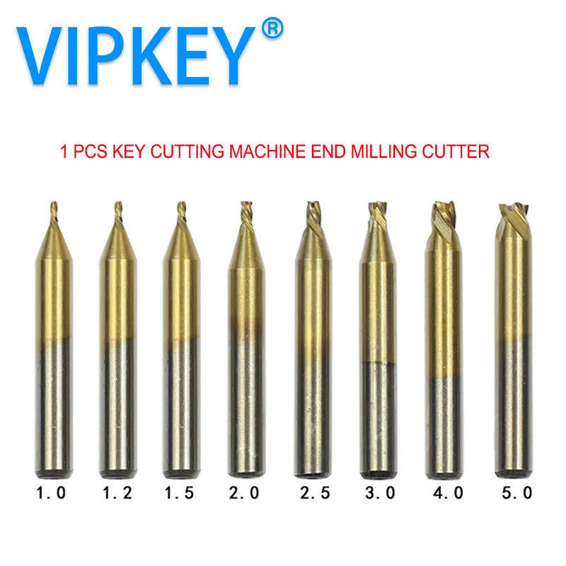 1pc 6mm Shank Titanium Coated Key Cutting Machine End Milling Cutter 1/1.5/2.0/2.5/3.0/4.0/5.0mm Vertical Key Machine