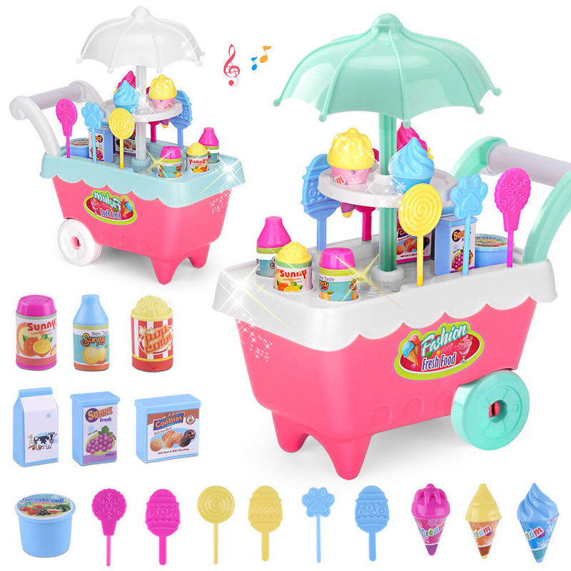 Mini Children's Ice Cream Cart Kids Trolley Candy Family Toys 14 Sets DIY Ornaments Girls Mini Shopping Cart