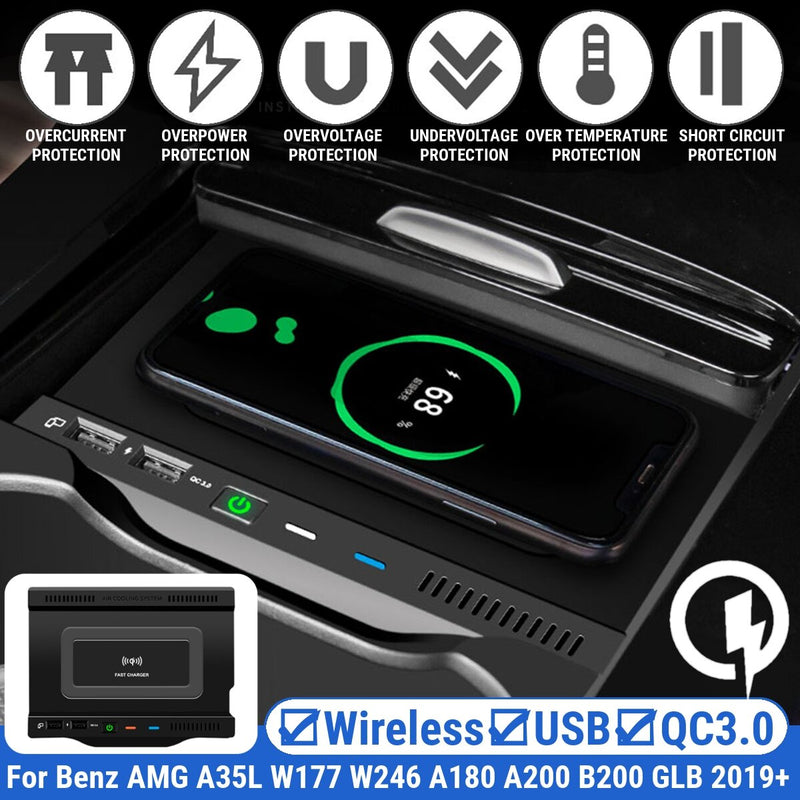18W Car Wireless Charger QC3.0 For Benz AMG A35L W177 W246 A180 A200 B200 GLB 2019-2020