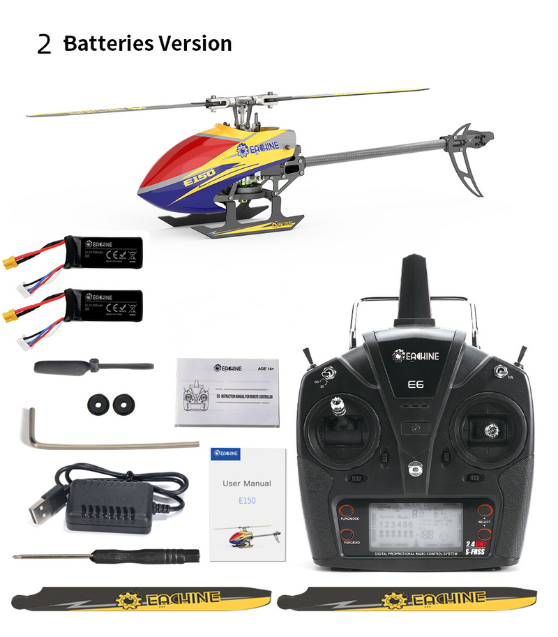 Eachine E150 2.4G 6CH 6-Axis Gyro 3D6G Dual Brushless Direct Drive Motor Flybarless RC Helicopter RTF