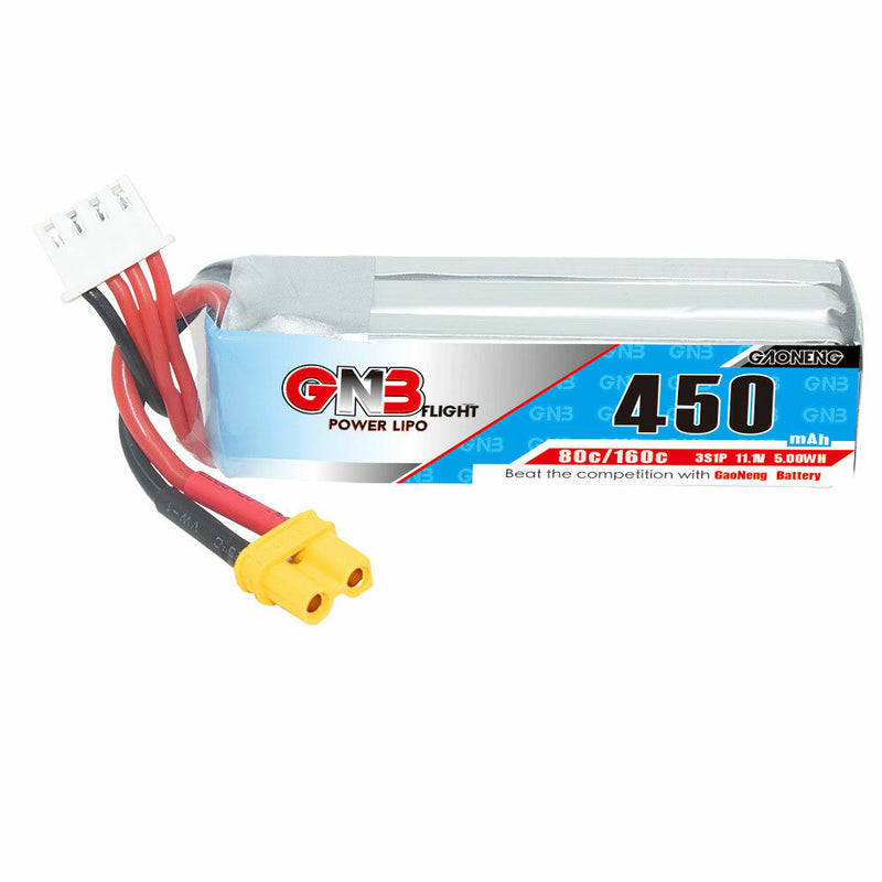 Gaoneng GNB 11.1V 450mAh 80C 3S LiPo Battery XT30 Plug for RC Drone