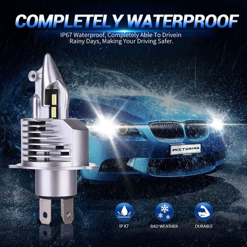 Pair H4 80W Car Front LED Headlight Bulbs Hi-Low Beam for Lighting Modification 6000K IP67 Waterproof 16000LM