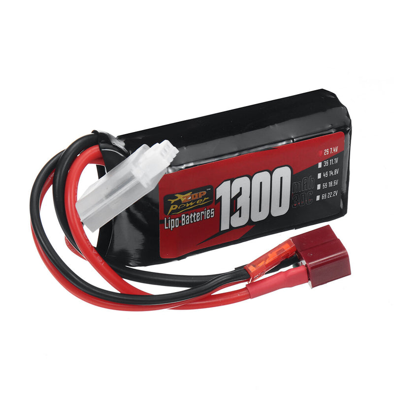 ZOP Power 2S 7.4V 1300mAh 30C 9.62Wh LiPo Battery T Plug for HBX 16889 JJRC Q130 RC Car