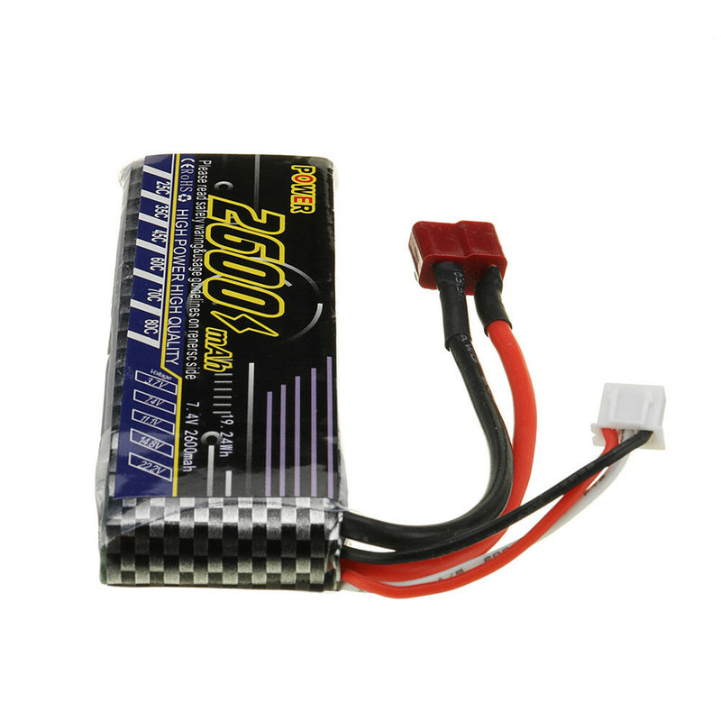 Power Upgraded 7.4V 2600mAh 25C 2S Lipo Battery for Wltoys 144001 144010 124016 124017 124018 124019 1/12 1/14 RC Car Vehicles Parts