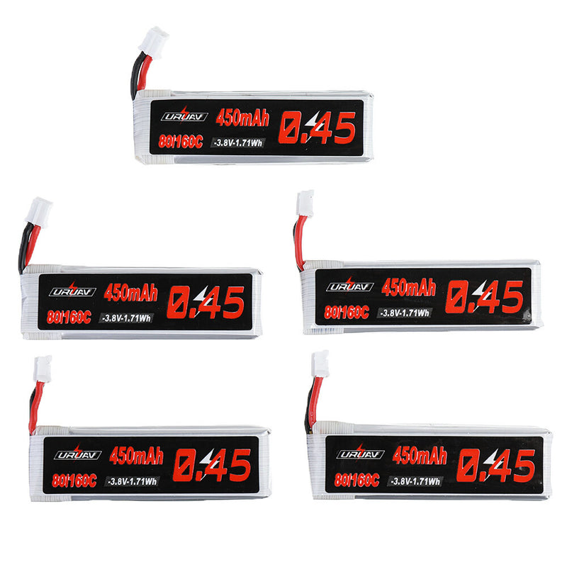 5Pcs URUAV 3.8V 450mAh 80C/160C 1S Lipo Battery PH2.0 Plug for Happymodel Crux3 EMAX EZ Tinyhawk II 75mm Tiny7 Happymodel Snapper7