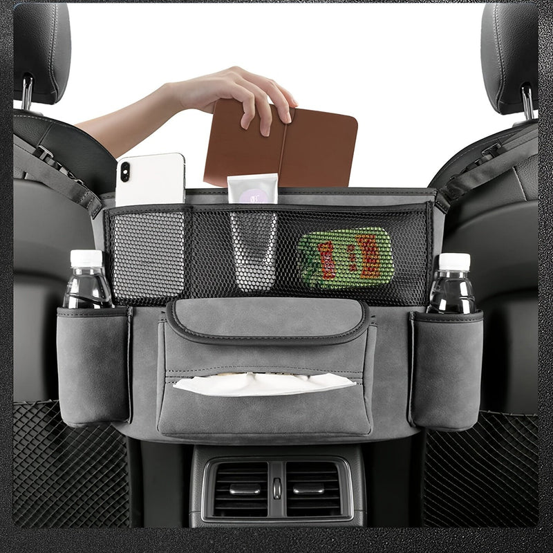 Car Interior Large Capacity Fluffy Faux Leather Storage Organizer Car Seat Back Storage Bag