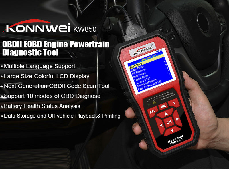 KONNWEI KW850 OBD2 Car Scan Diagnostic Tool EOBD Scanner Engine Fault Code Reader Multi-languages