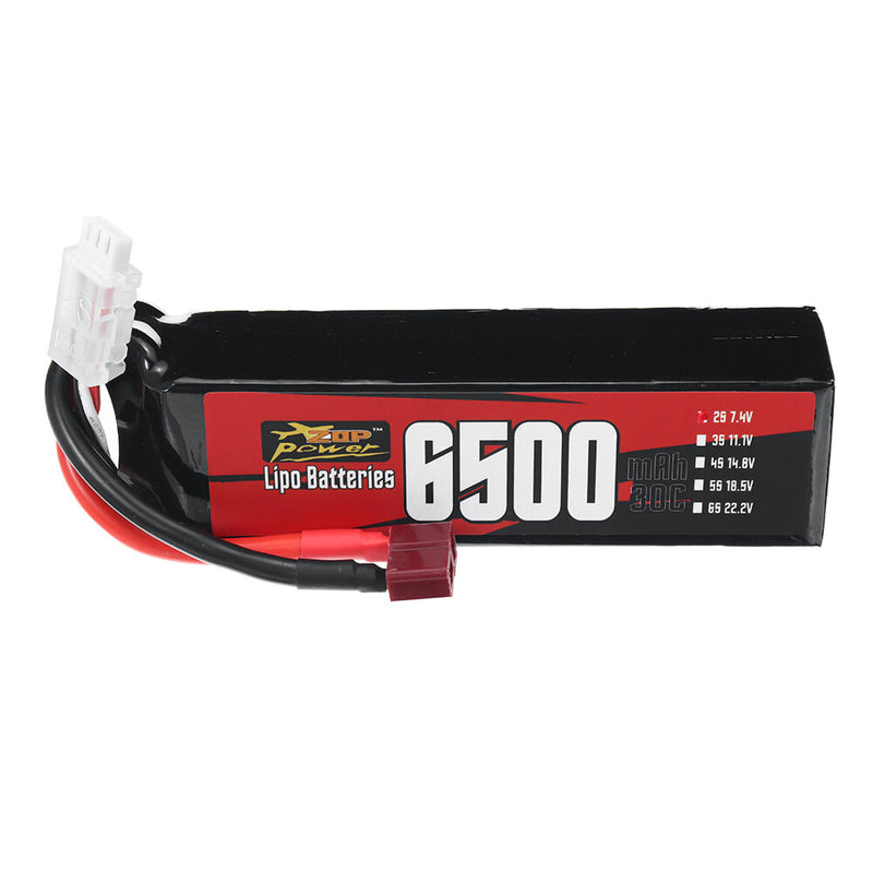 ZOP Power 2S 7.4V 6500mAh 30C 48.1Wh LiPo Battery T Plug for RC Car