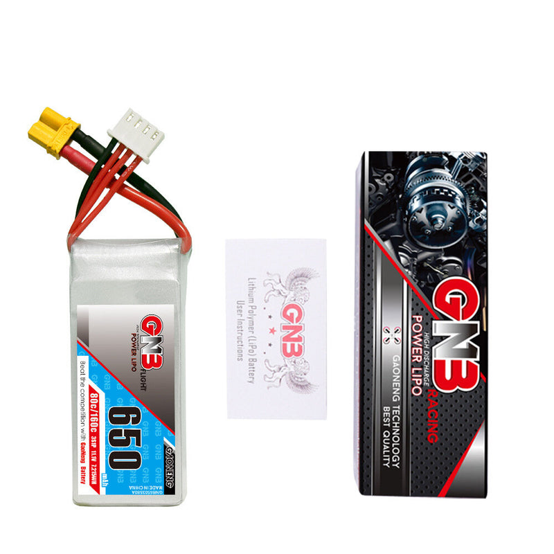 Gaoneng GNB 11.1V 650mAh 80C 3S LiPo Battery XT30 Plug for RC Drone