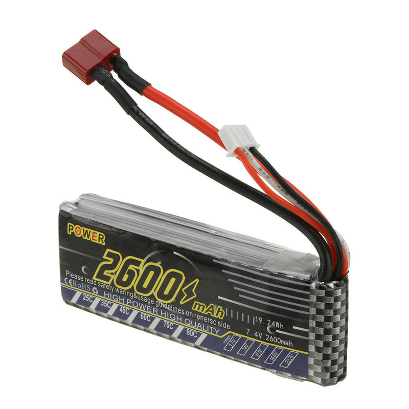 Power Upgraded 7.4V 2600mAh 25C 2S Lipo Battery for Wltoys 144001 144010 124016 124017 124018 124019 1/12 1/14 RC Car Vehicles Parts