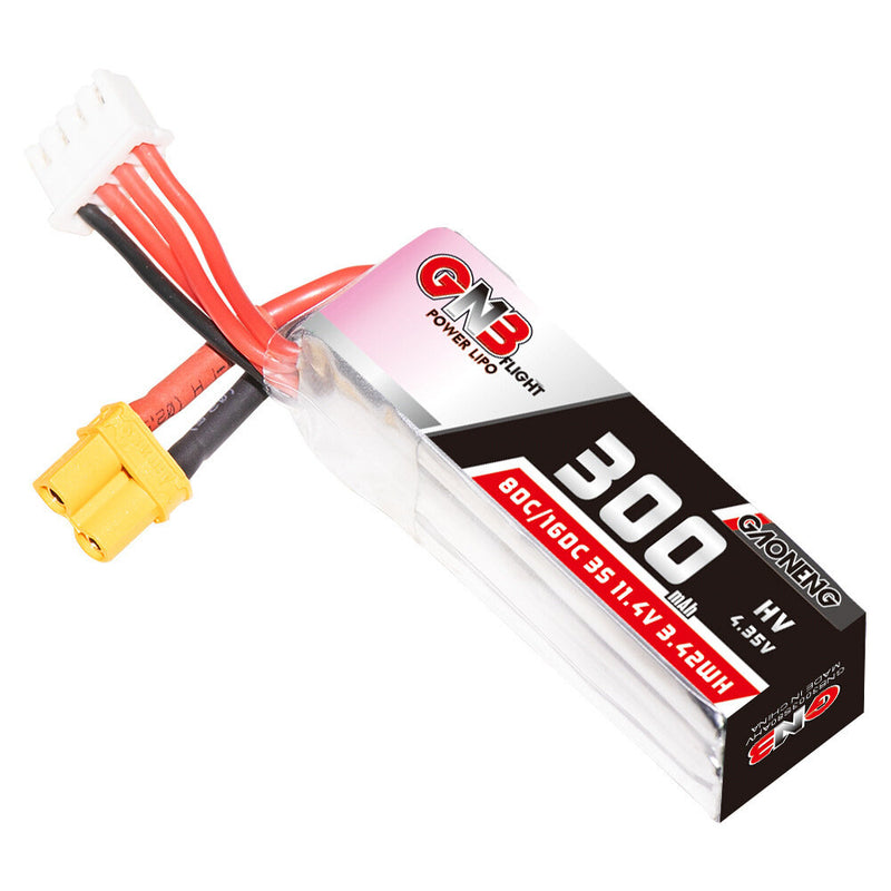 Gaoneng GNB 11.4V 300mAh 80C 3S HV LiPo Battery XT30 Plug for RC Drone