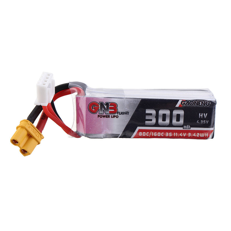 Gaoneng GNB 11.4V 300mAh 80C 3S HV LiPo Battery XT30 Plug for RC Drone