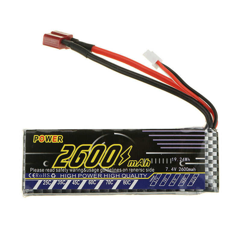 Power Upgraded 7.4V 2600mAh 25C 2S Lipo Battery for Wltoys 144001 144010 124016 124017 124018 124019 1/12 1/14 RC Car Vehicles Parts