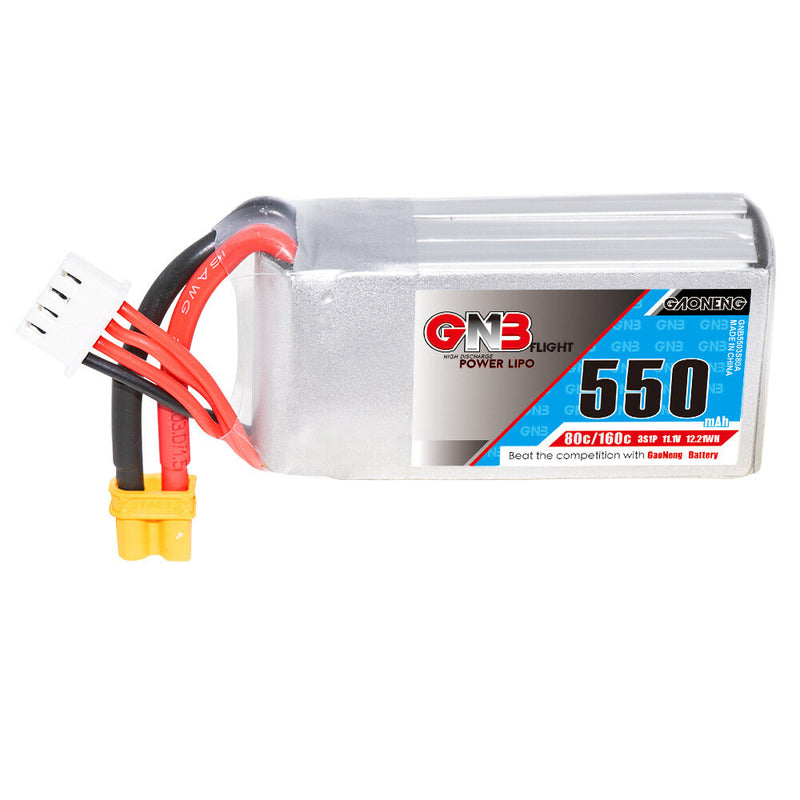 Gaoneng GNB 11.1V 550mAh 80/160C 3S LiPo Battery XT30 Plug for RC Drone