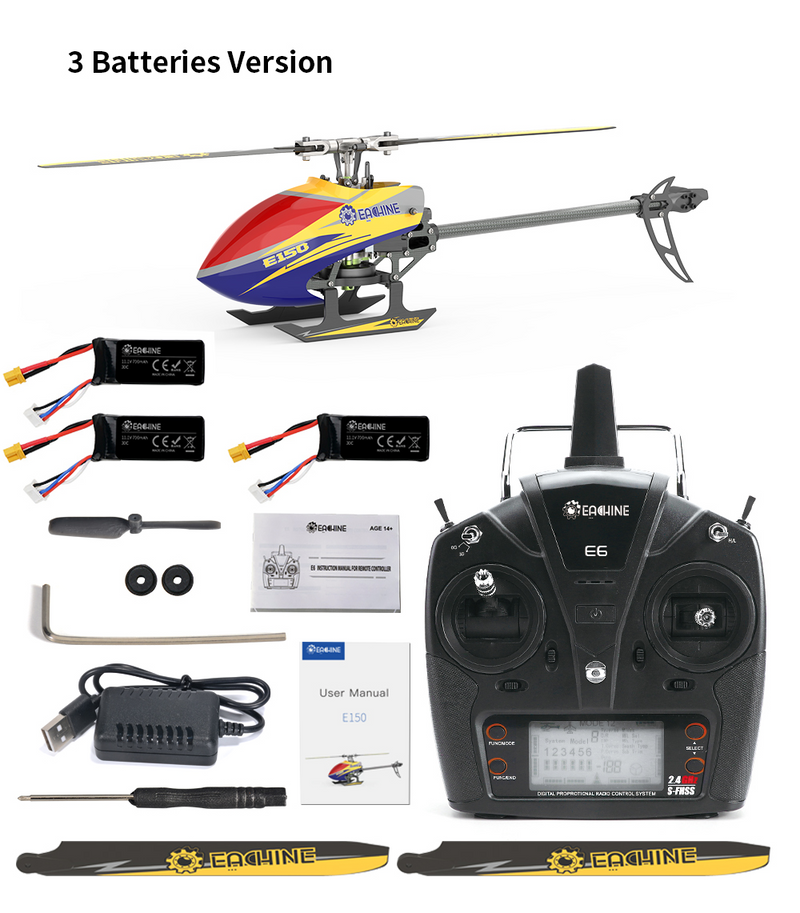 Eachine E150 2.4G 6CH 6-Axis Gyro 3D6G Dual Brushless Direct Drive Motor Flybarless RC Helicopter RTF