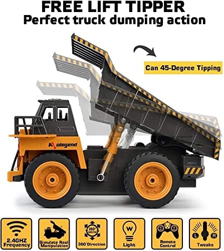 kolegend Remote Control Dump Truck RC Truck Construction Vehicle Truck Toys with Rechargeable Battery for Toddlers Kids Boys and Girls