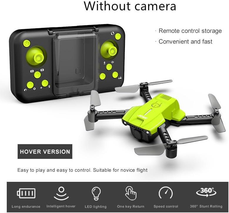 Foldable Mini pocket RC Quadcopter Drone for kids 10-12,beginners,smart hover,3D Flip,3 speed,led headlight,2 battery (Green)