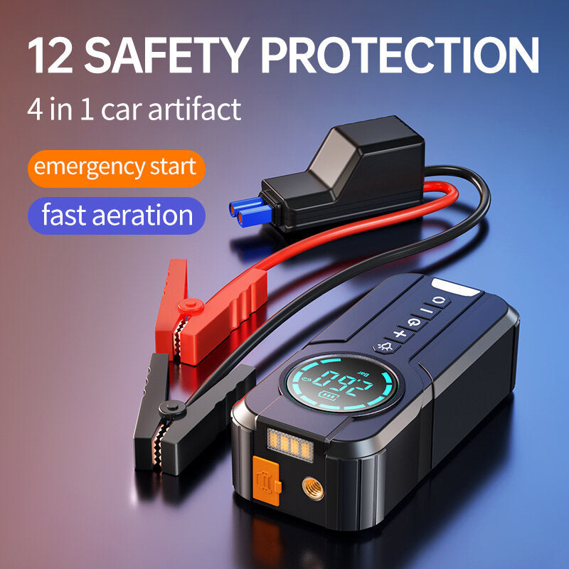 2000A 16000mAh Car Jump Starter with Air Compressor Power Bank Portable Pump Wireless Inflation Emergency Battery Booster