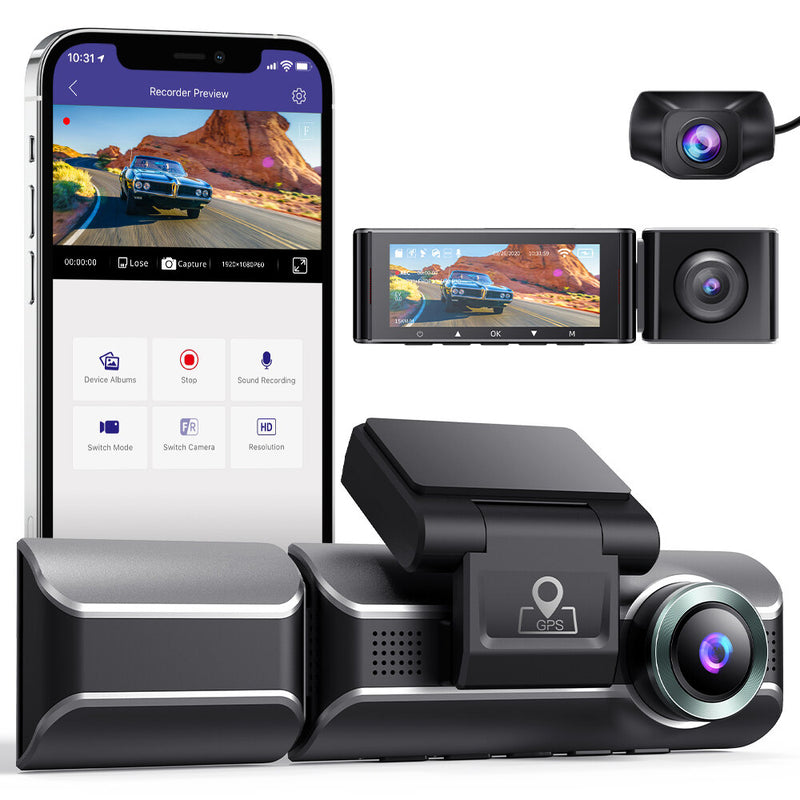 AZDOME M550 Dash Cam 3 Channel Front Inside Rear 2K+1080P+1080P Car Dashboard Camera Recorder Night DVR Built in WiFi GPS with 32GB Card