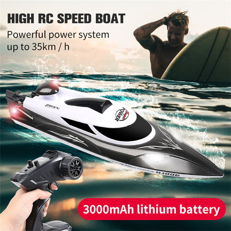 HXJRC HJ806B 2.4G 4CH RC Boat High Speed LED Light Speedboat Capsizing Reset Waterproof 35km/h Electric Racing Vehicles Models Lakes Pools Remote Control Toys