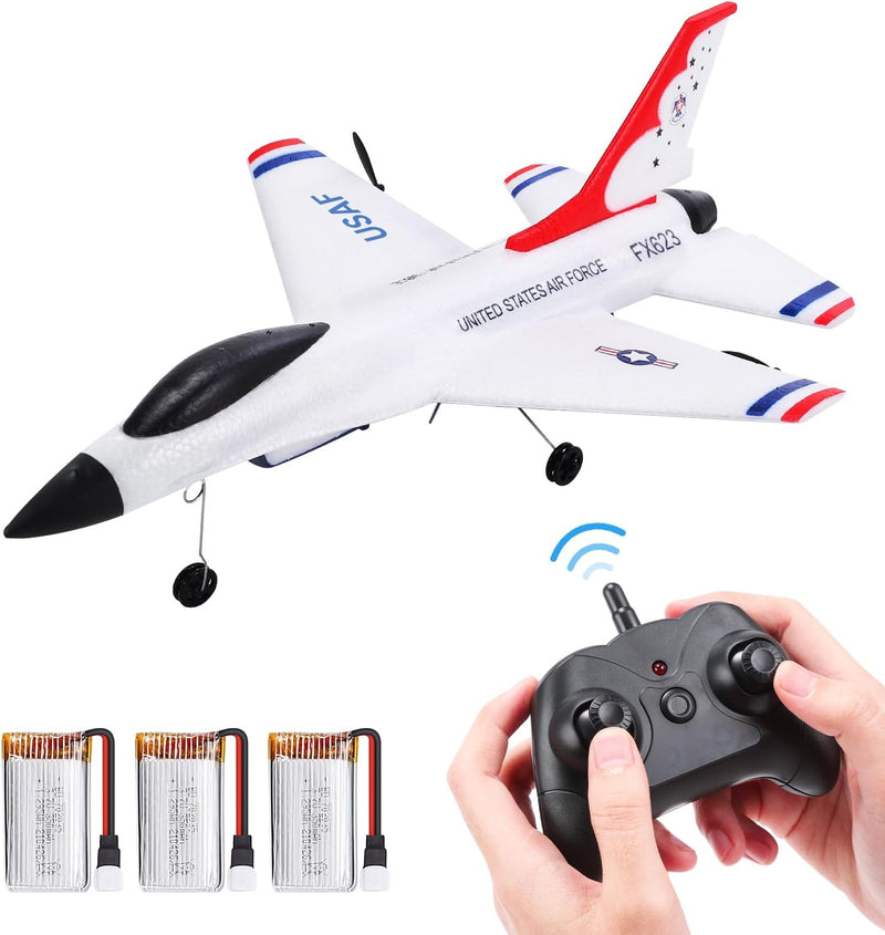 EagleStone RC Airplane 2.4GHz 2 Channel Remote Control Plane with Gyro and 3 Batteries (30 Mins), Easy to Fly F-16 Model Gift for Adults, Beginners and Advanced Kids