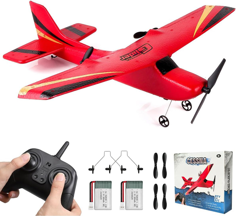 HAWK'S WORK 2 CH RC Airplane, RC Plane Ready to Fly, 2.4GHz Remote Control Airplane, Easy to Fly RC Glider for Kids & Beginners (Red)