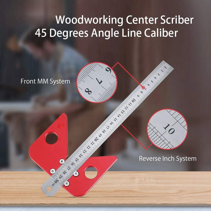 Center Finder Line Gauge Square Center Scribe Carpenter Woodworking Ruler 45 Degrees Angle Line Caliber Marking Ruler Wood Measuring Scribe Tool