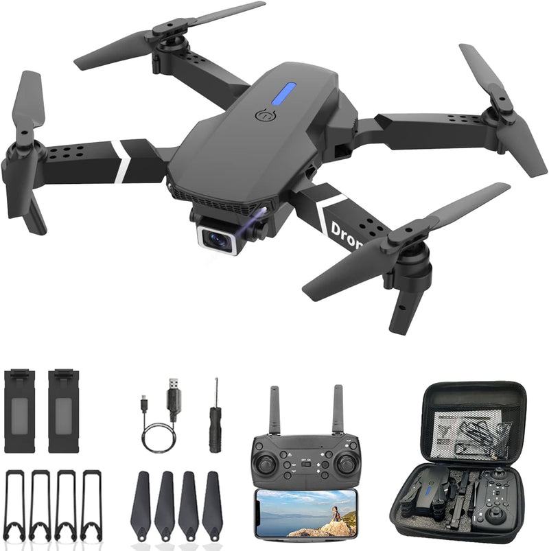 Drone With 1080P Camera for Adults Beginners Kids, Foldable RC Quadcopter, Toys Drone Gifts, 1080P FPV Video, 2 Batteries, Carrying Case, One Key Start, Headless Mode, Waypoints fly, 360° Flips