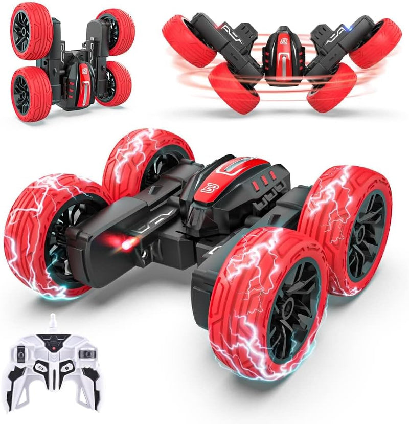 BEZGAR Remote Control Car - Double Sided Mini RC Stunt Car, 360 Flips Rotating RC Cars with LED Lights, 2.4Ghz Indoor/Outdoor All Terrain Rechargeable Electric Toy Cars