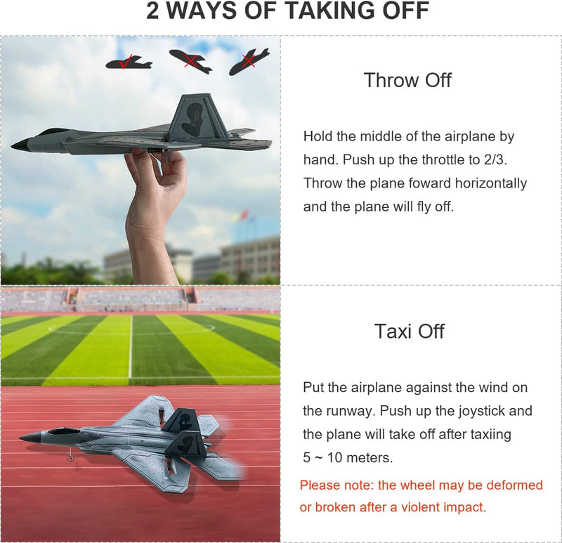 HAWK'S WORK 2 CH RC Airplane, F-22 Plane Ready to Fly, 2.4GHz Remote Control, Easy to Fly RC Glider for Kids & Beginners