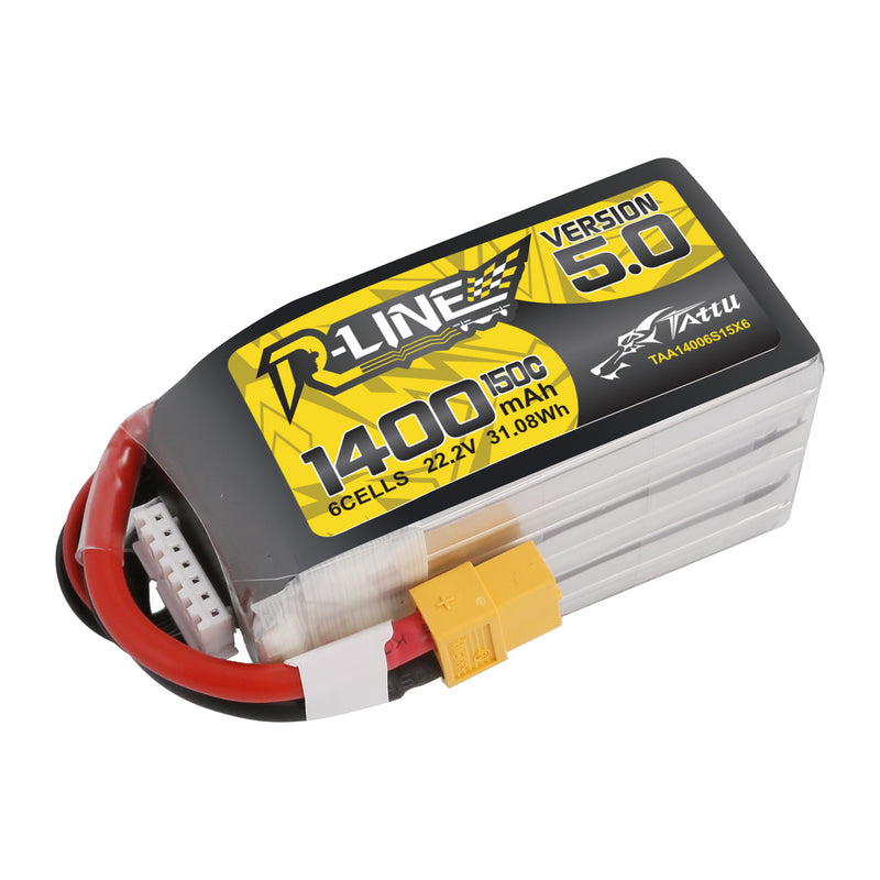 TATTU R-Line Version 5.0 22.2V 1400mAh 150C 6S LiPo Battery XT60 Plug for SpeedyBee Master 5 V2 iFlight Nazgul5 V3 HD RC Drone FPV Racing