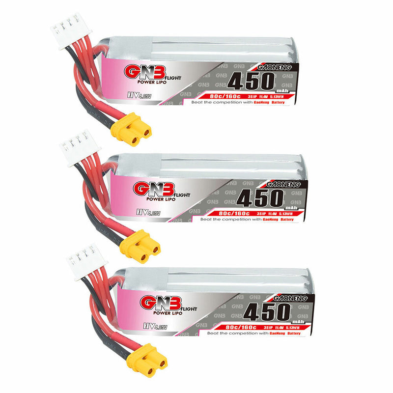 Gaoneng GNB 11.4V 450mAh 80C 3S HV LiPo Battery XT30 Plug for RC Drone