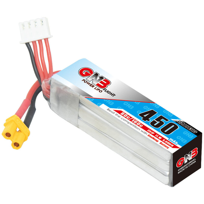 Gaoneng GNB 11.1V 450mAh 80C 3S LiPo Battery XT30 Plug for RC Drone