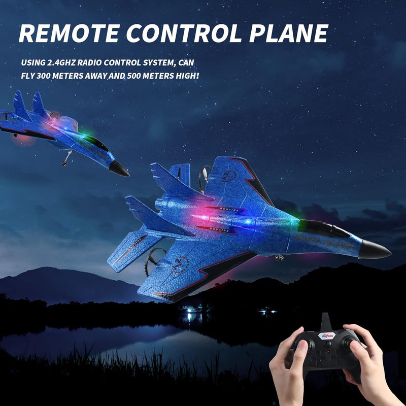 RC Plane, RC Airplanes, 2.4GHz 2CH Remote Control Airplanes with Automatic Balance System, ZY-530PRO RC Glider for Beginner Adult Kids, Easy to Fly EPP Foam RC Aircraft Fighter with LED Light
