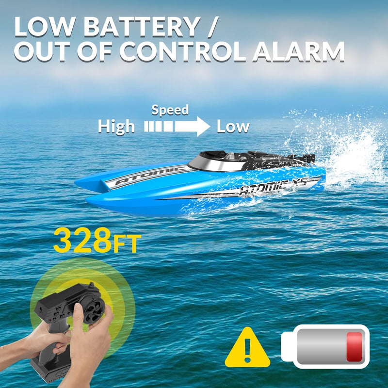 VOLANTEXRC Remote Control Boats for Pools and Lakes 20+MPH AtomicXS High Speed RC Boat for Kids or Adults Toy Boat Gifts with 2 Batteries & Reverse Function (795-5 Blue)