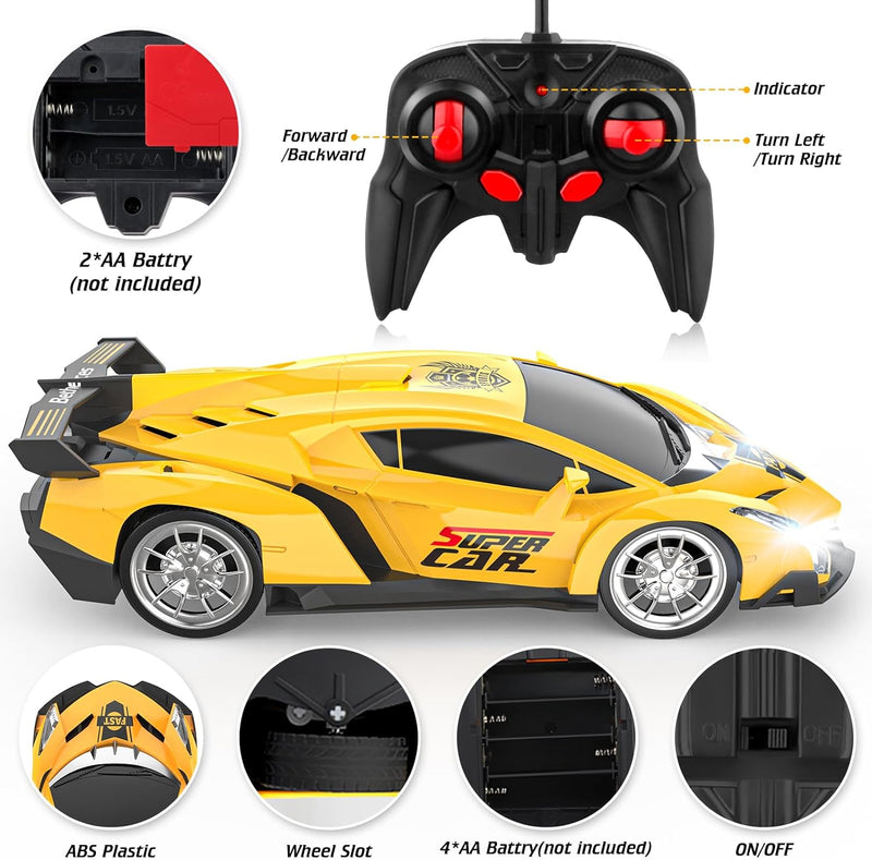 Growsland 2023 Remote Control Car, RC Cars for Kids 1:18 Electric Toy Car Hobby Racing Car Toys with Lights & Controller, Christmas Birthday Gift for 3 4 5 6 7 8 9 Year Old Boys Girls