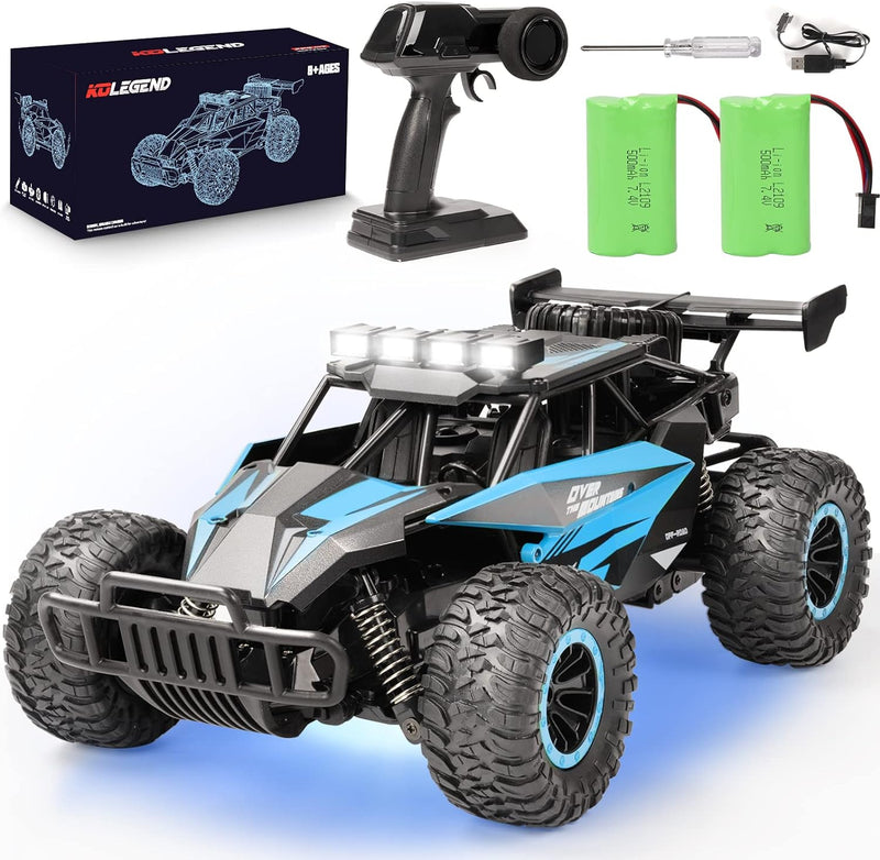 kolegend RC Cars 13 Inch Colorful Bodylight Remote Control Car for Boys 50+min Play with 2 Rechargeable Batteries, 20 km/h All Terrains Off Road RC Trucks Birthday Gift (Black-Green)