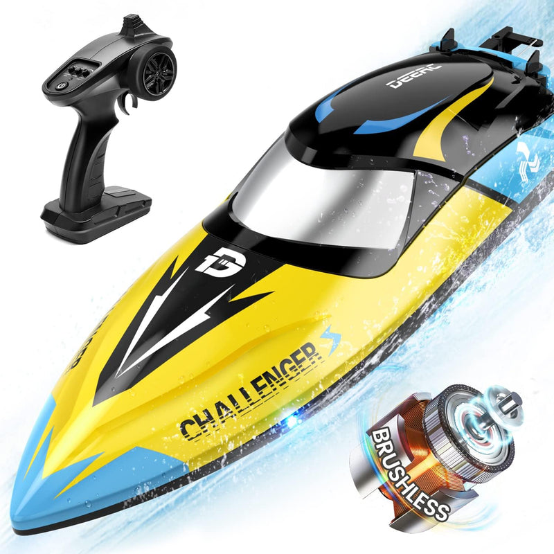 DEERC Brushless Remote Control Boat, 30+ mph Racing RC Boat, Full Proportional 2.4Ghz Speed Boat,Selfrighting Fast Boat with LED Light for Adults & Kids