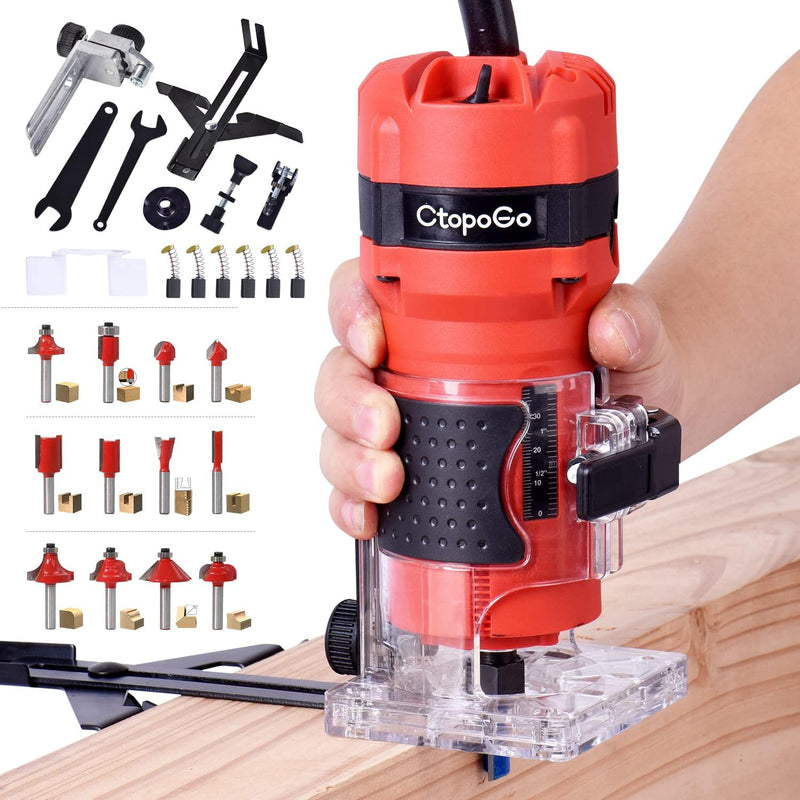 Compact Router Tool, 800W Wood Palm Router Tool for Woodworking, Hand Wood Trimmer Wood Router with 12PCS 1/4" Router Bits
