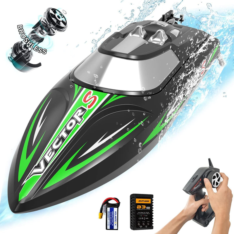 VOLANTEXRC Brushless RC Boats for Adults, 30+MPH 17.7" High Speed Remote Control Boat with Rechargeable Battery for Lakes, 2.4 GHz Fast RC Boat for Adults (Green)
