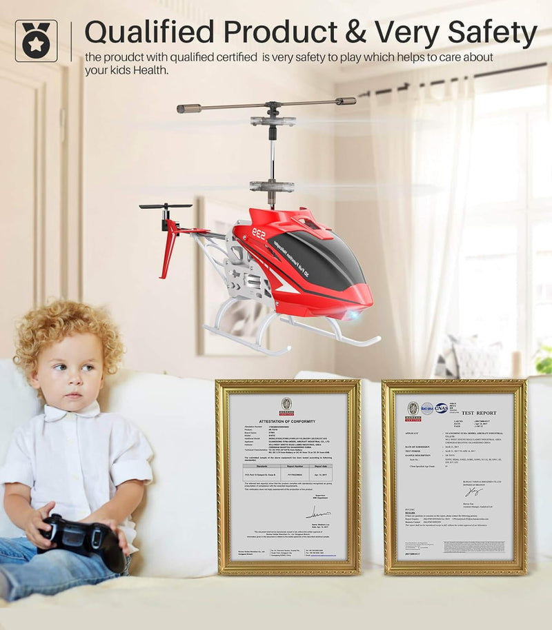 SYMA RC Helicopter, S39 Aircraft with 3.5 Channel,Bigger Size, Sturdy Alloy Material, Gyro Stabilizer and High &Low Speed, Multi-Protection Drone for Kids and Beginners to Play Indoor-Red
